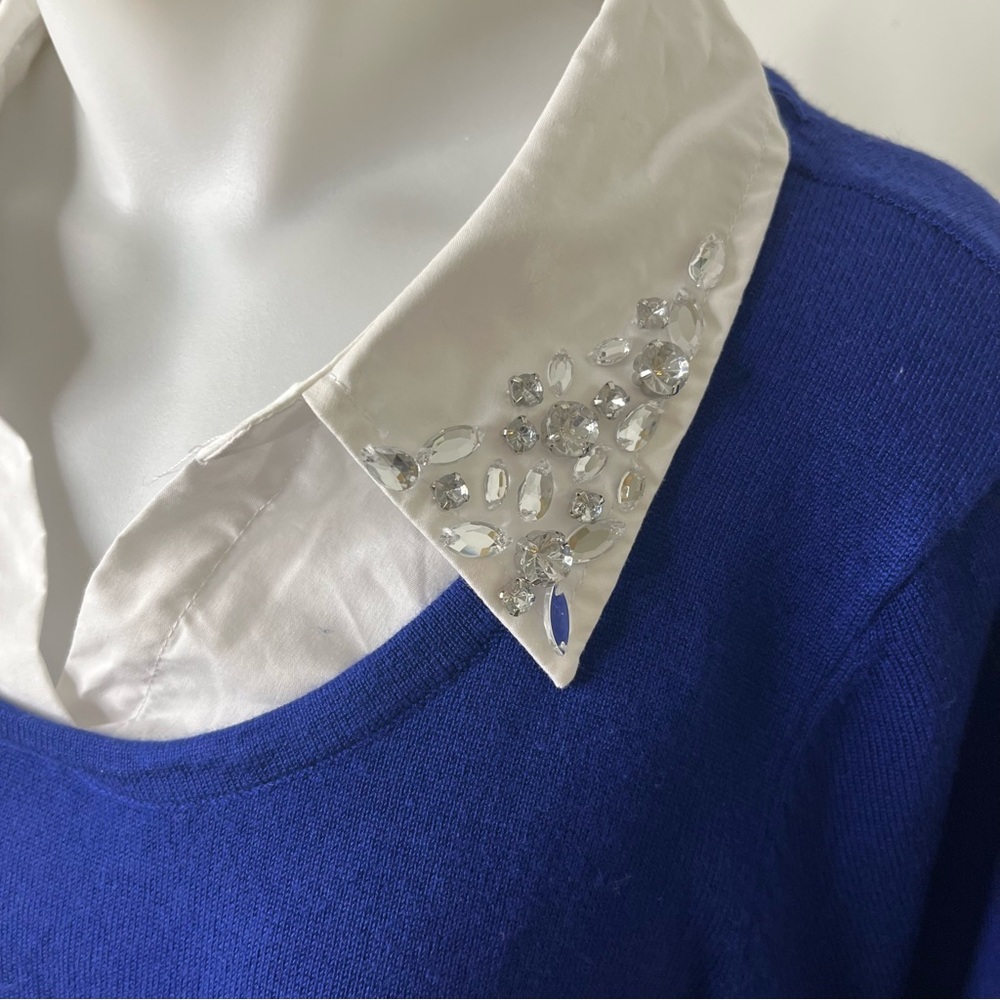 Notations Women's Embellished Point-Collar Sweater L - Picture 2 of 6